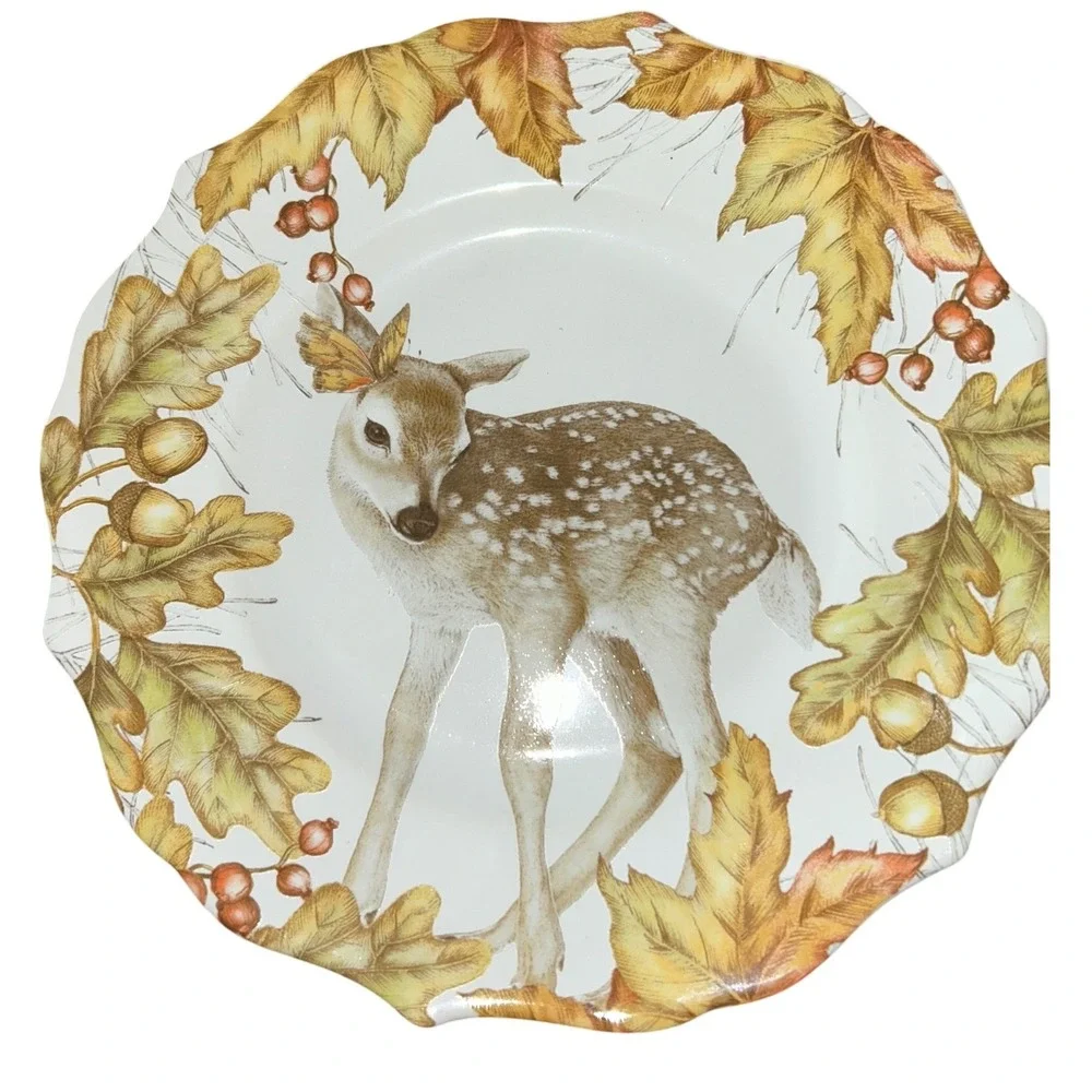 Pier 1 Porcelain Dessert Plates 4 Autumn‎ Woodland Animals Rustic Farmhouse